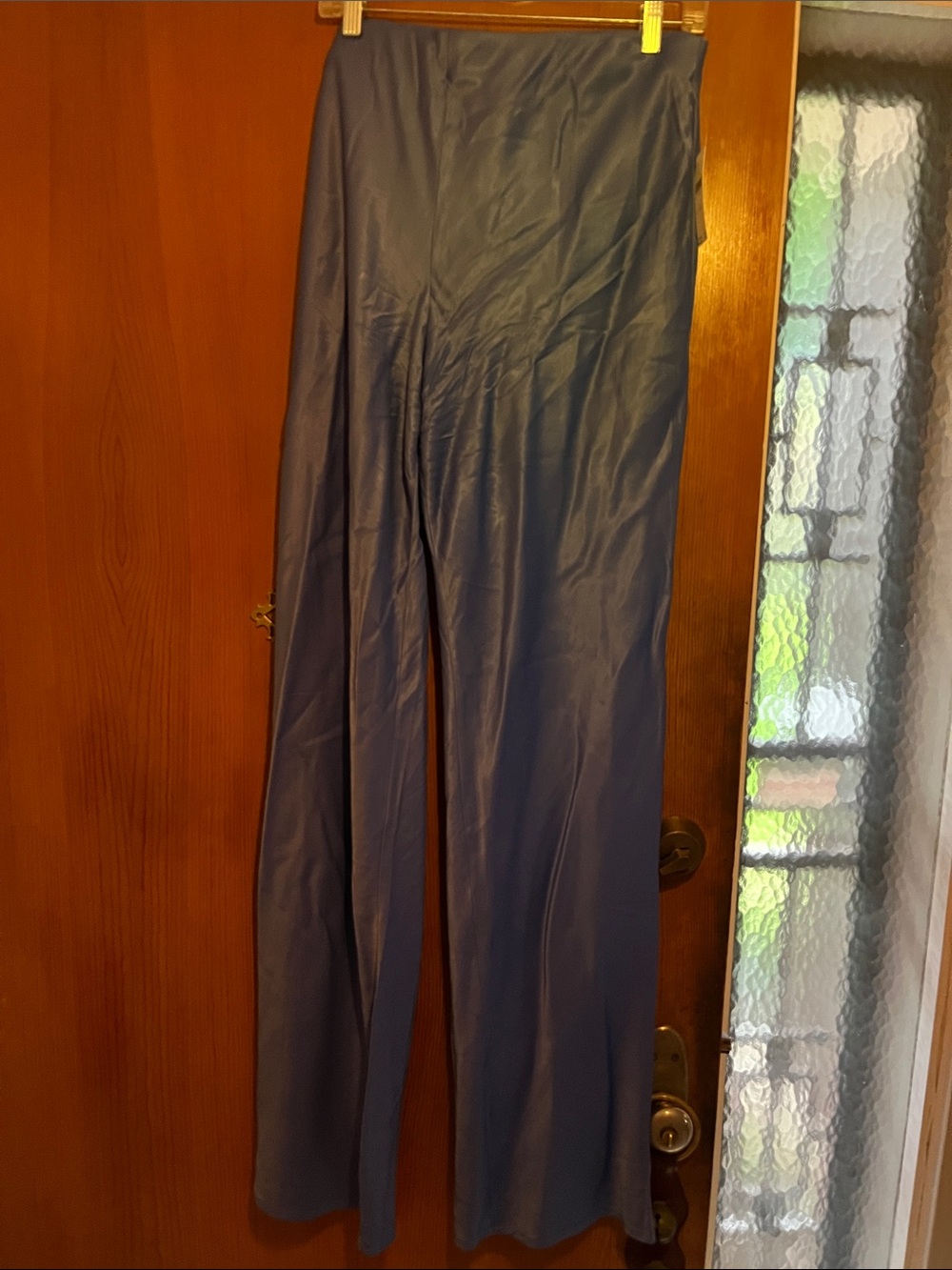 Satin-Look Wide Leg Pants in Steel Blue